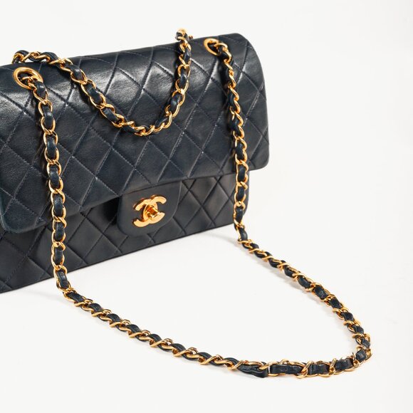 Chanel Navy Lambskin Leather Classic Medium Double Flap Shoulder Bag - Picture 7 of 16